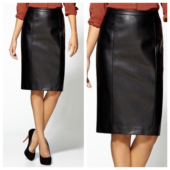 Black Vegan Leather Full Zip Back Pencil Skirt - Picture 3 of 6